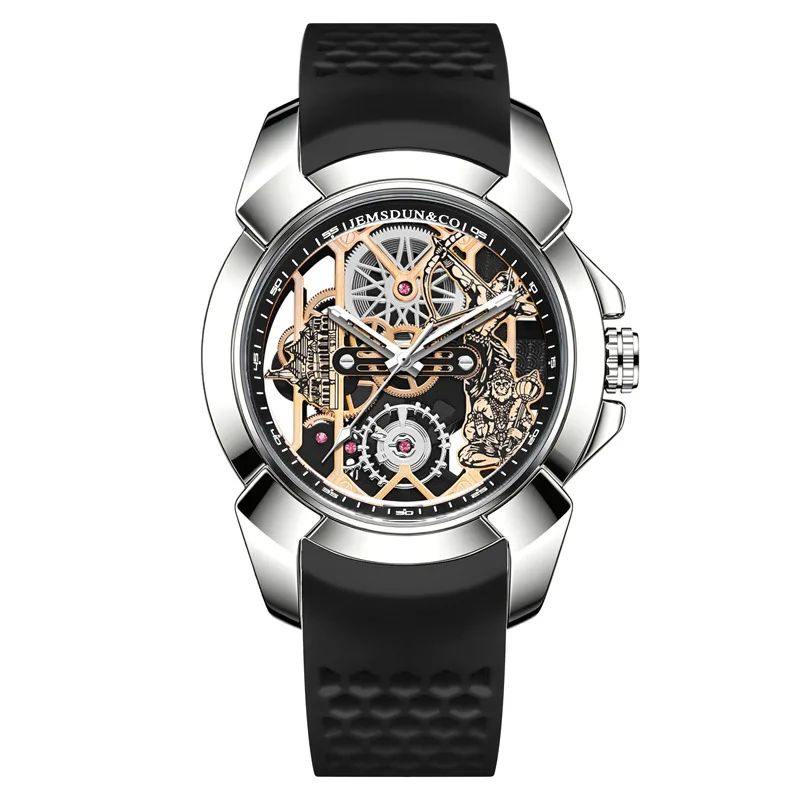 3D Skeleton orange Dial Luxury Quartz Watch for Men
