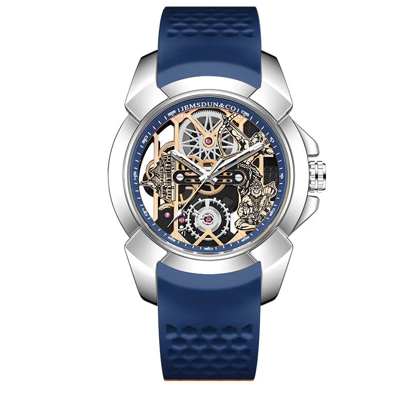 3D Skeleton orange Dial Luxury Quartz Watch for Men