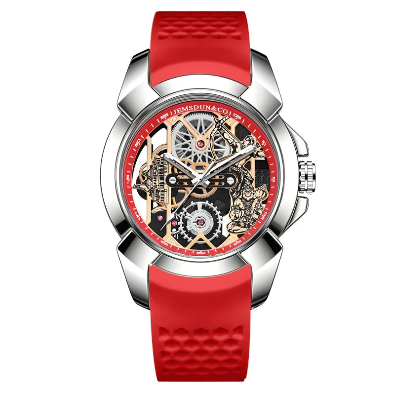 3D Skeleton orange Dial Luxury Quartz Watch for Men