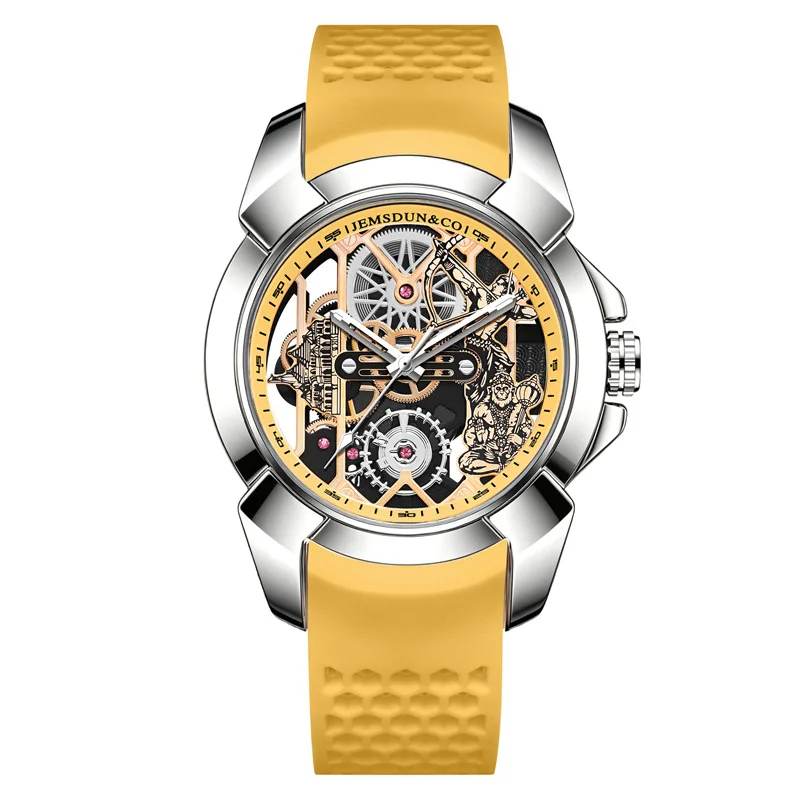 3D Skeleton orange Dial Luxury Quartz Watch for Men