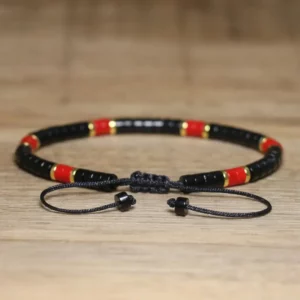 Black Agate Woven Bracelet, One Size Fits All - Image 2