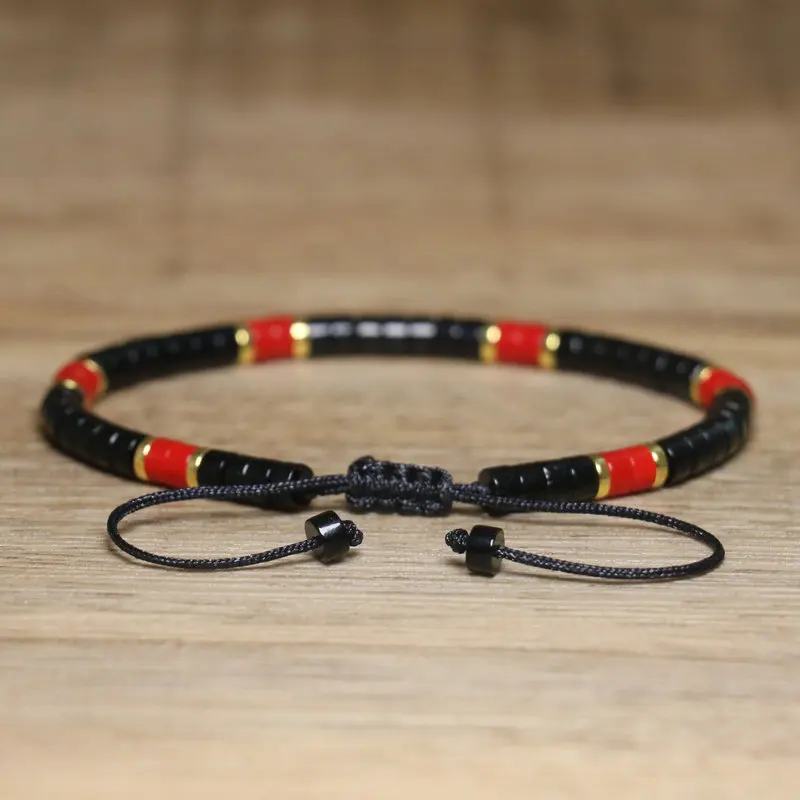 Black Agate Woven Bracelet, One Size Fits All