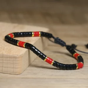 Black Agate Woven Bracelet, One Size Fits All - Image 3