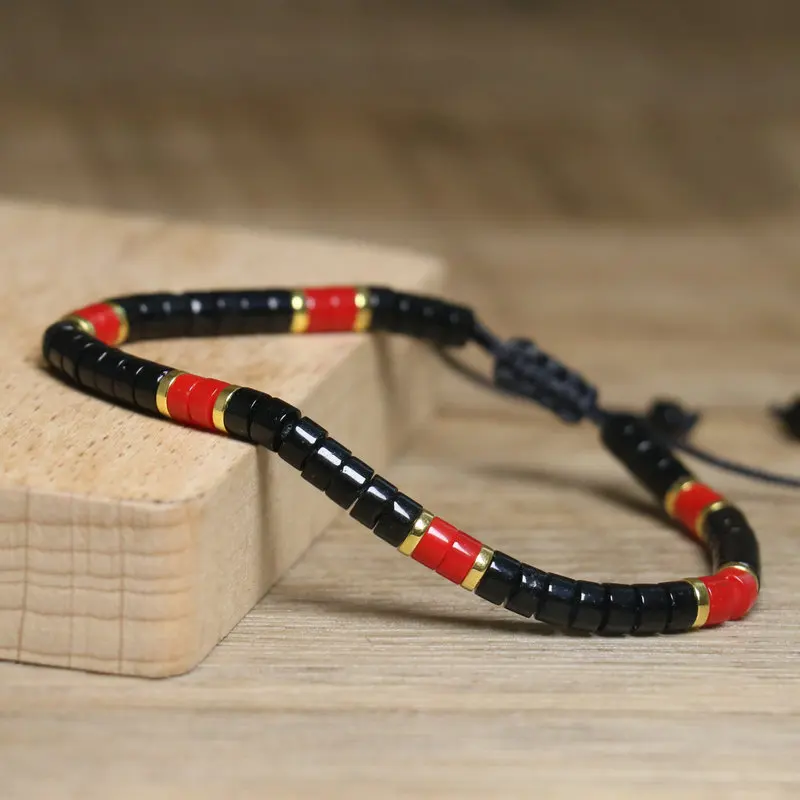 Black Agate Woven Bracelet, One Size Fits All