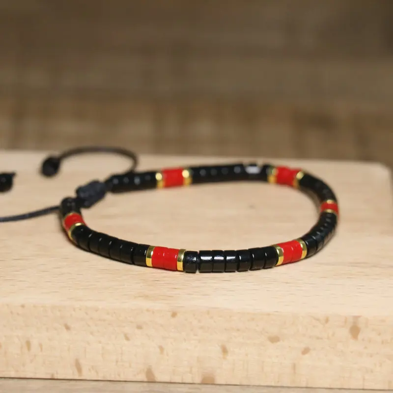Black Agate Woven Bracelet, One Size Fits All
