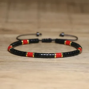 Black Agate Woven Bracelet, One Size Fits All - Image 1