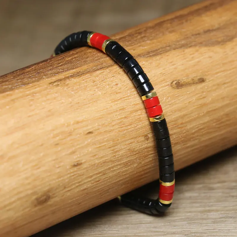 Black Agate Woven Bracelet, One Size Fits All
