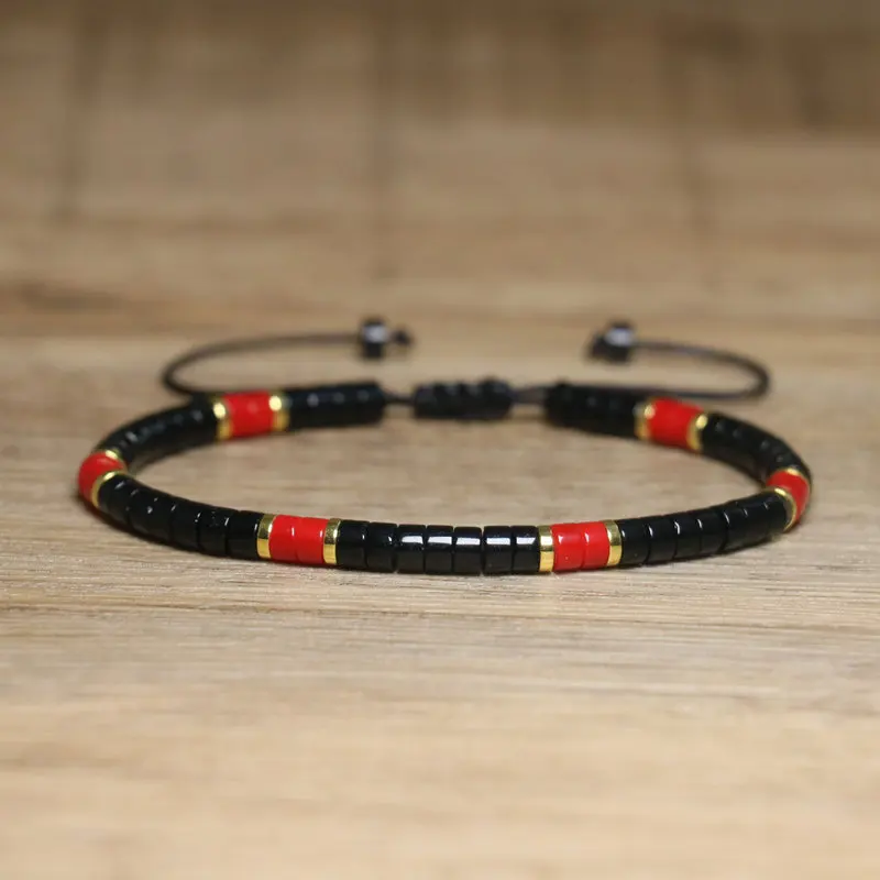 Black Agate Woven Bracelet, One Size Fits All