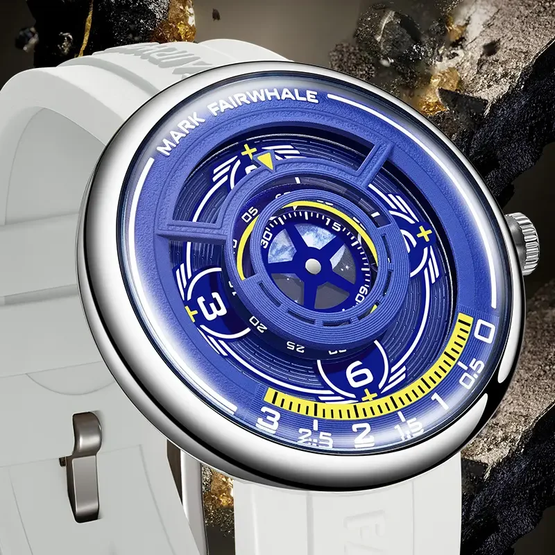 Blue Sports Watch for Men, Silicone Strap Quartz