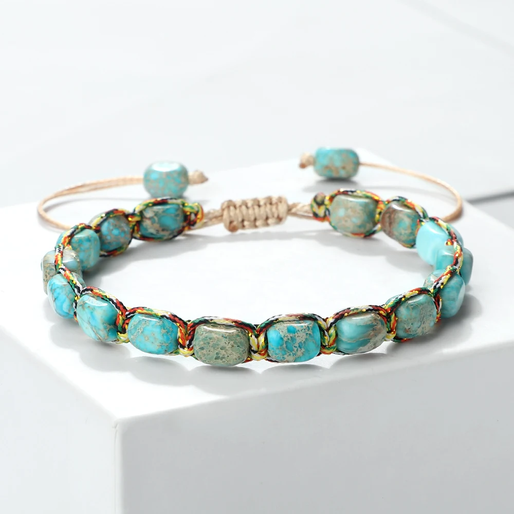 Bohemian Imperial Stone Beaded Bracelet with Handmade Braided String