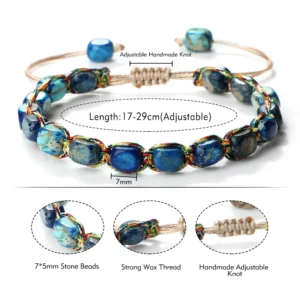 Bohemian Imperial Stone Beaded Bracelet with Handmade Braided String - Image 3