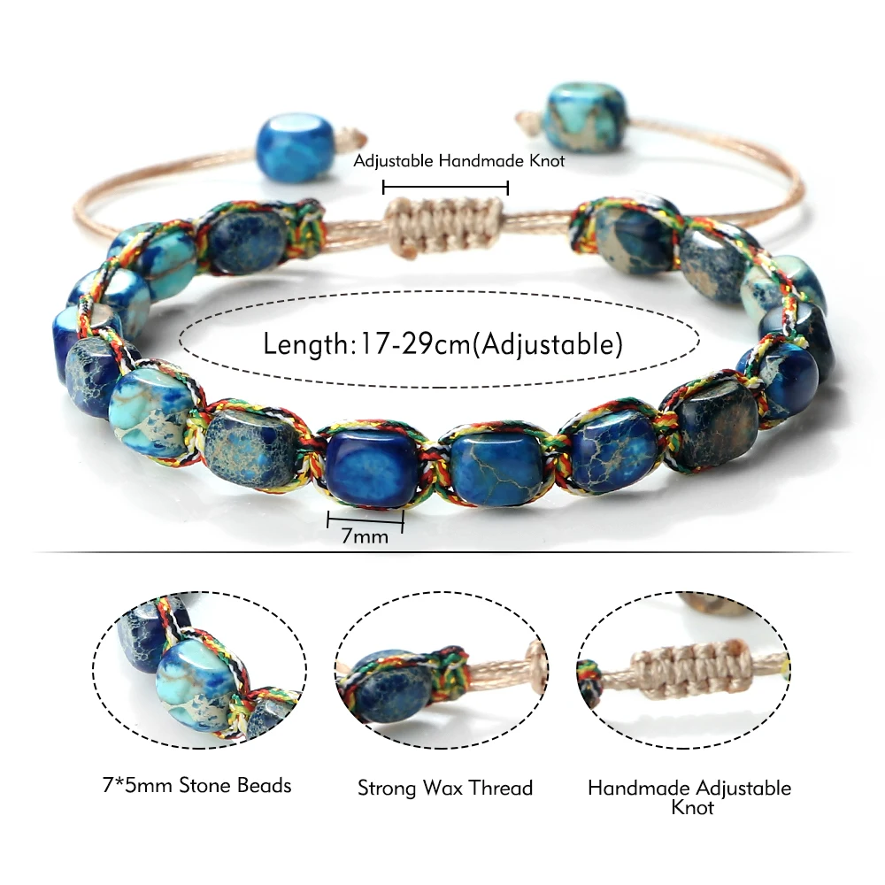 Bohemian Imperial Stone Beaded Bracelet with Handmade Braided String
