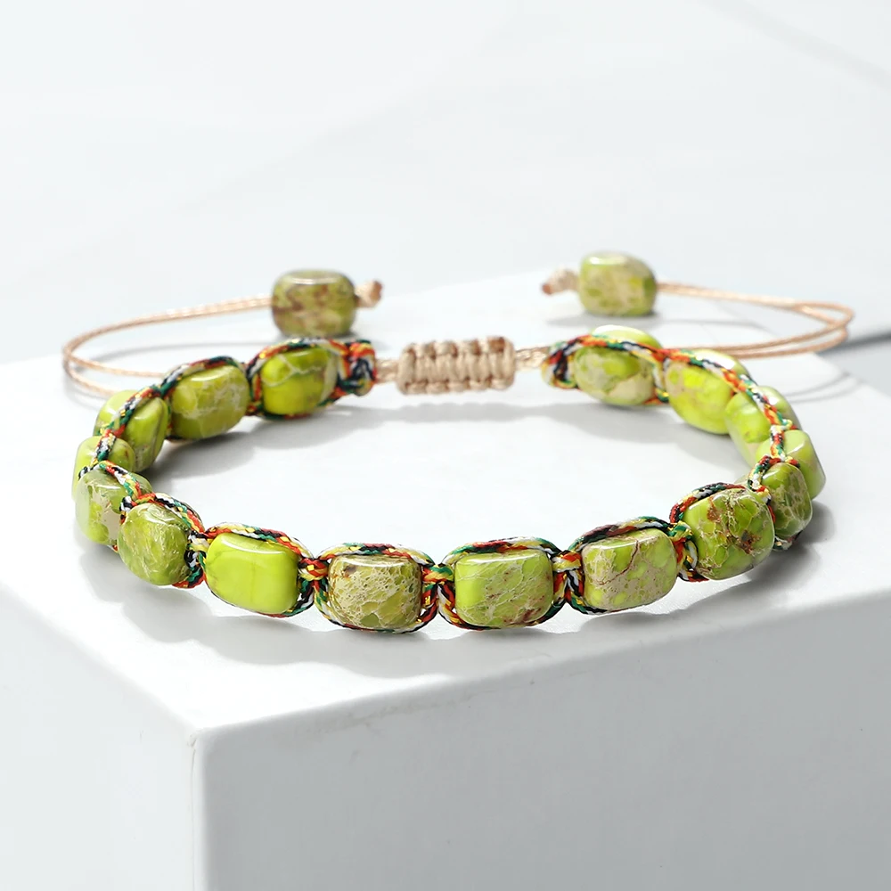 Bohemian Imperial Stone Beaded Bracelet with Handmade Braided String