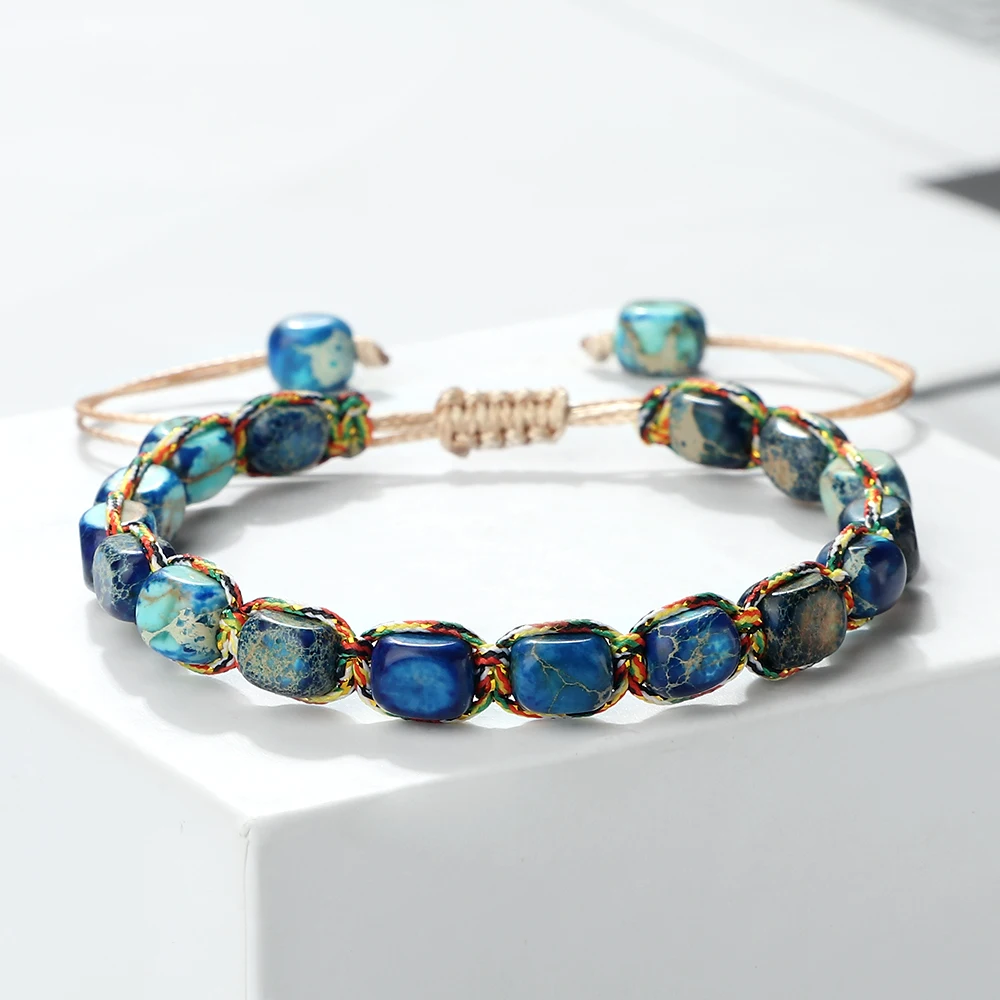 Bohemian Imperial Stone Beaded Bracelet with Handmade Braided String