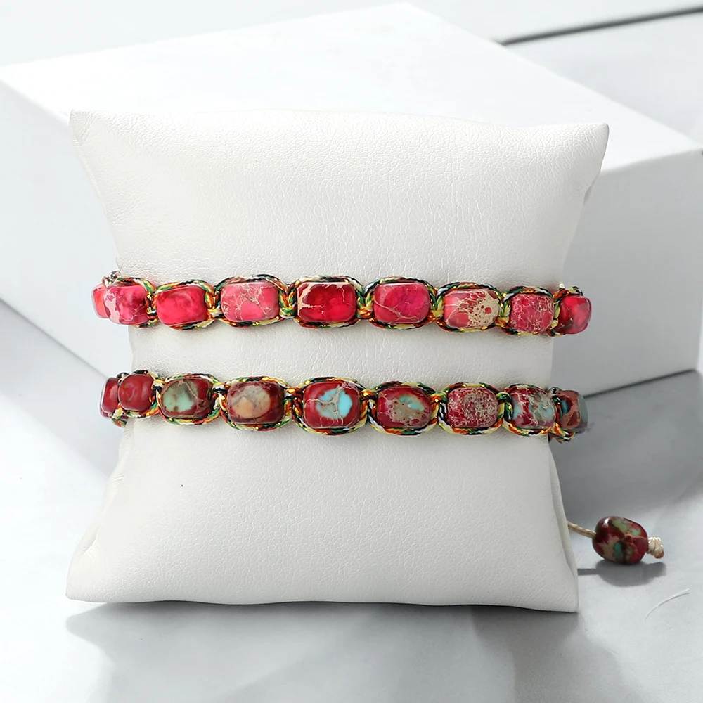 Bohemian Imperial Stone Beaded Bracelet with Handmade Braided String