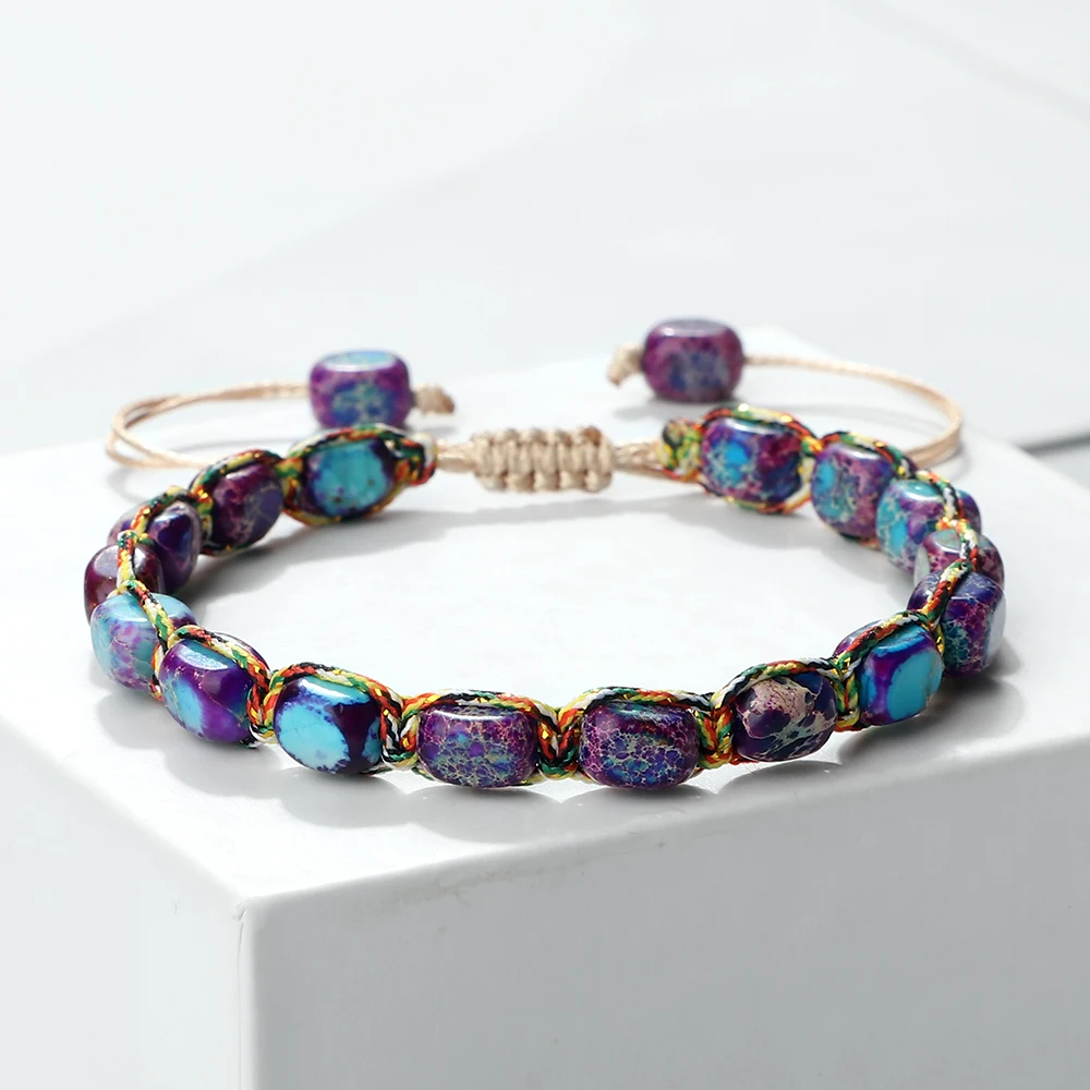 Bohemian Imperial Stone Beaded Bracelet with Handmade Braided String