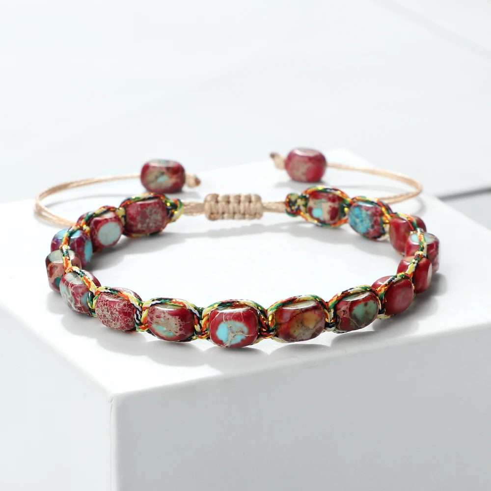 Bohemian Imperial Stone Beaded Bracelet with Handmade Braided String