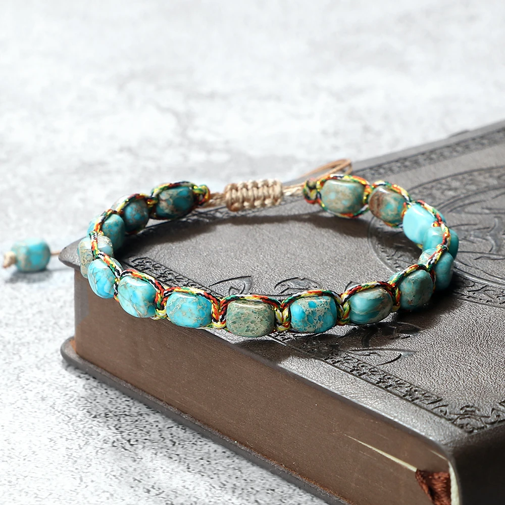 Bohemian Imperial Stone Beaded Bracelet with Handmade Braided String