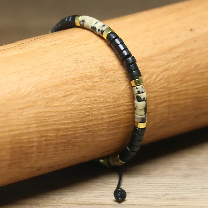 Bohemian Black Agate Spotted Beaded Bracelet