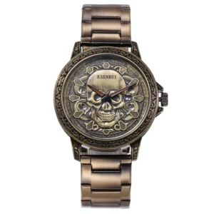 Skull Dial Quartz Watch, Steel & Leather Strap - Image 9