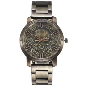 Skull Dial Quartz Watch, Steel & Leather Strap - Image 7