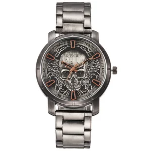Skull Dial Quartz Watch, Steel & Leather Strap - Image 21