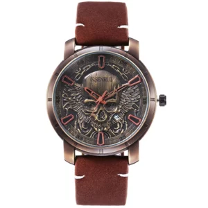 Skull Dial Quartz Watch, Steel & Leather Strap - Image 19