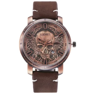 Skull Dial Quartz Watch, Steel & Leather Strap - Image 18
