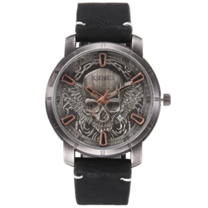 Skull Dial Quartz Watch, Steel & Leather Strap - Image 17