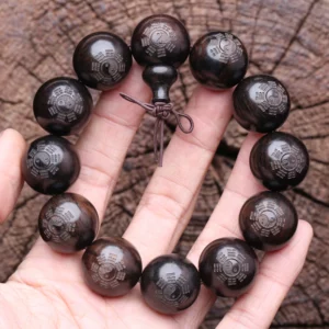 Ebony Men's Yin Yang Wooden Bracelet, 20mm Beads - Image 2