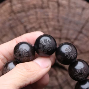 Ebony Men's Yin Yang Wooden Bracelet, 20mm Beads - Image 5