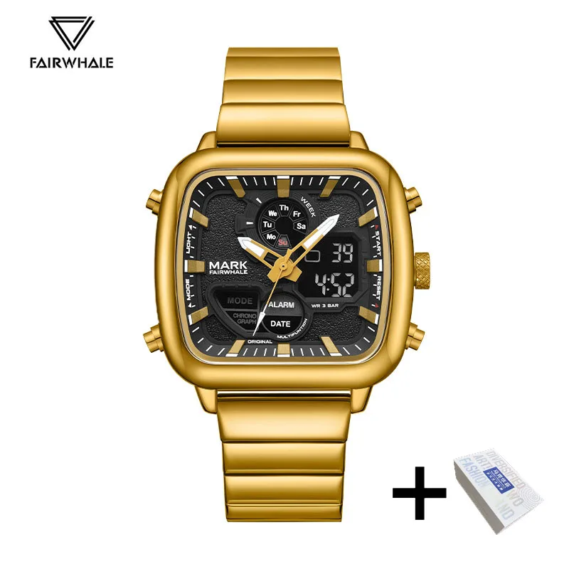 Fairwhale Square Dual Display Men's Watch, Waterproof & Stylish