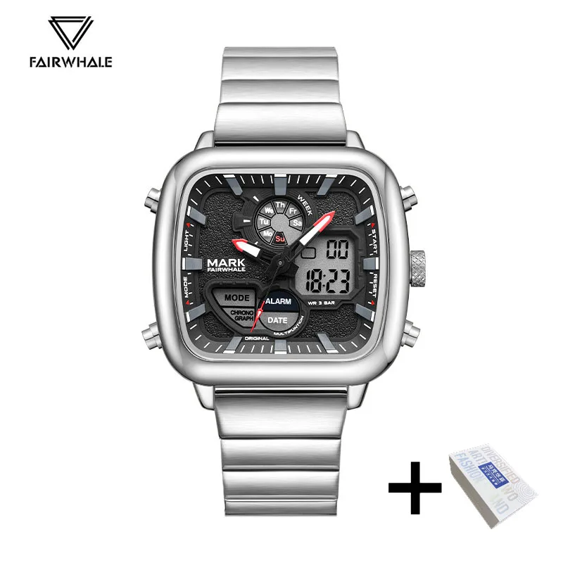 Fairwhale Square Dual Display Men's Watch, Waterproof & Stylish