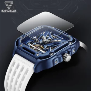 Mark Fairwhale Skeleton Square Watch, Sports Silicone Strap - Image 2