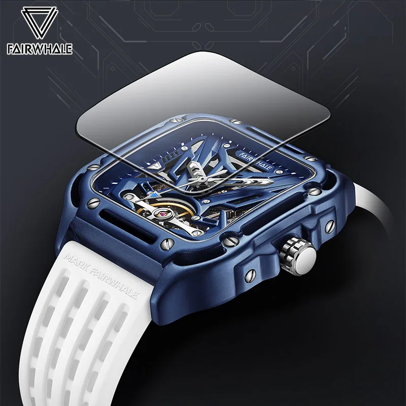Mark Fairwhale Skeleton Square Watch, Sports Silicone Strap