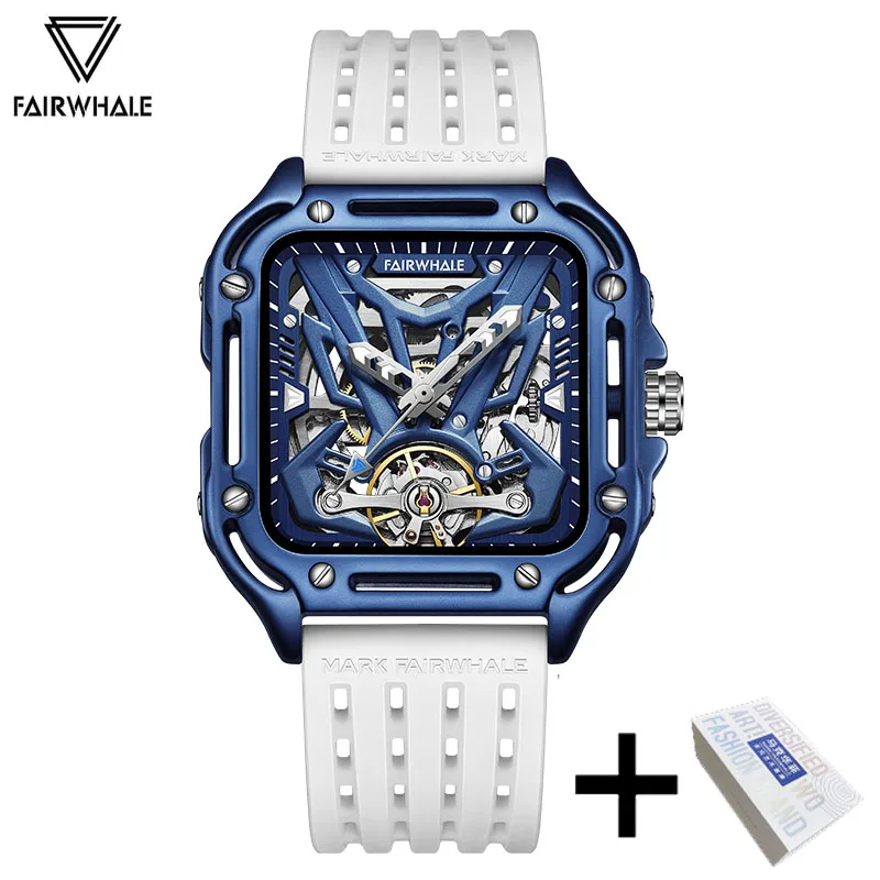 Mark Fairwhale Skeleton Square Watch, Sports Silicone Strap