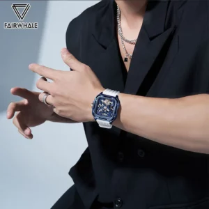 Mark Fairwhale Skeleton Square Watch, Sports Silicone Strap - Image 3