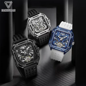 Mark Fairwhale Skeleton Square Watch, Sports Silicone Strap - Image 4