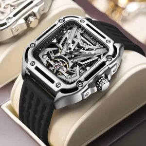 Mark Fairwhale Skeleton Square Watch, Sports Silicone Strap - Image 6