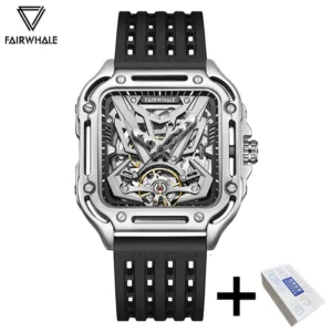 Mark Fairwhale Skeleton Square Watch, Sports Silicone Strap - Image 9