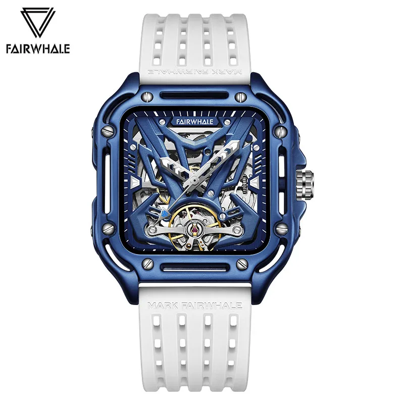 Mark Fairwhale Skeleton Square Watch, Sports Silicone Strap