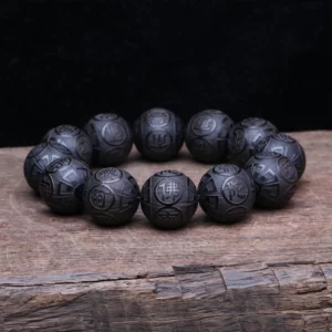 Natural Black Wood Tibetan Prayer Bracelet, 12 Beads - Image 2