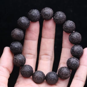 Natural Black Wood Tibetan Prayer Bracelet, 12 Beads - Image 7