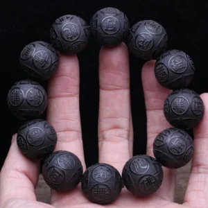 Natural Black Wood Tibetan Prayer Bracelet, 12 Beads - Image 9