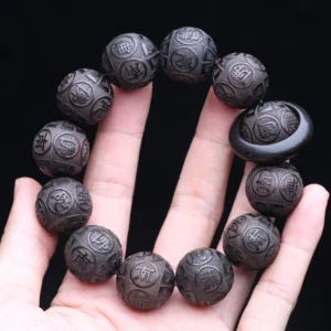 Natural Black Wood Tibetan Prayer Bracelet, 12 Beads - Image 8