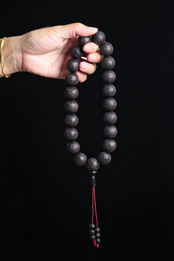 Natural Black Wood Tibetan Prayer Bracelet, 12 Beads