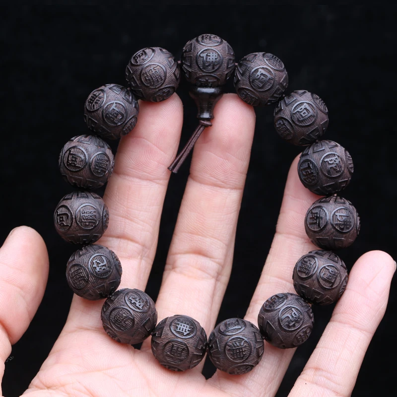 Natural Black Wood Tibetan Prayer Bracelet, 12 Beads