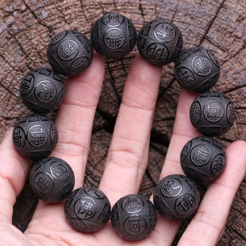 Natural Black Wood Tibetan Prayer Bracelet, 12 Beads