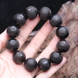 Black Ebony Wood Prayer Wheel Bracelet for Men, 20mm - Image 2