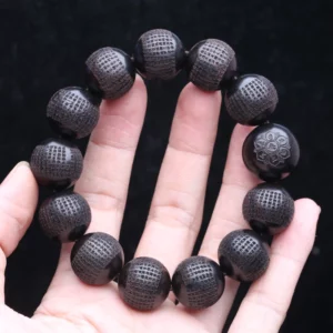 Black Ebony Wood Prayer Wheel Bracelet for Men, 20mm - Image 5